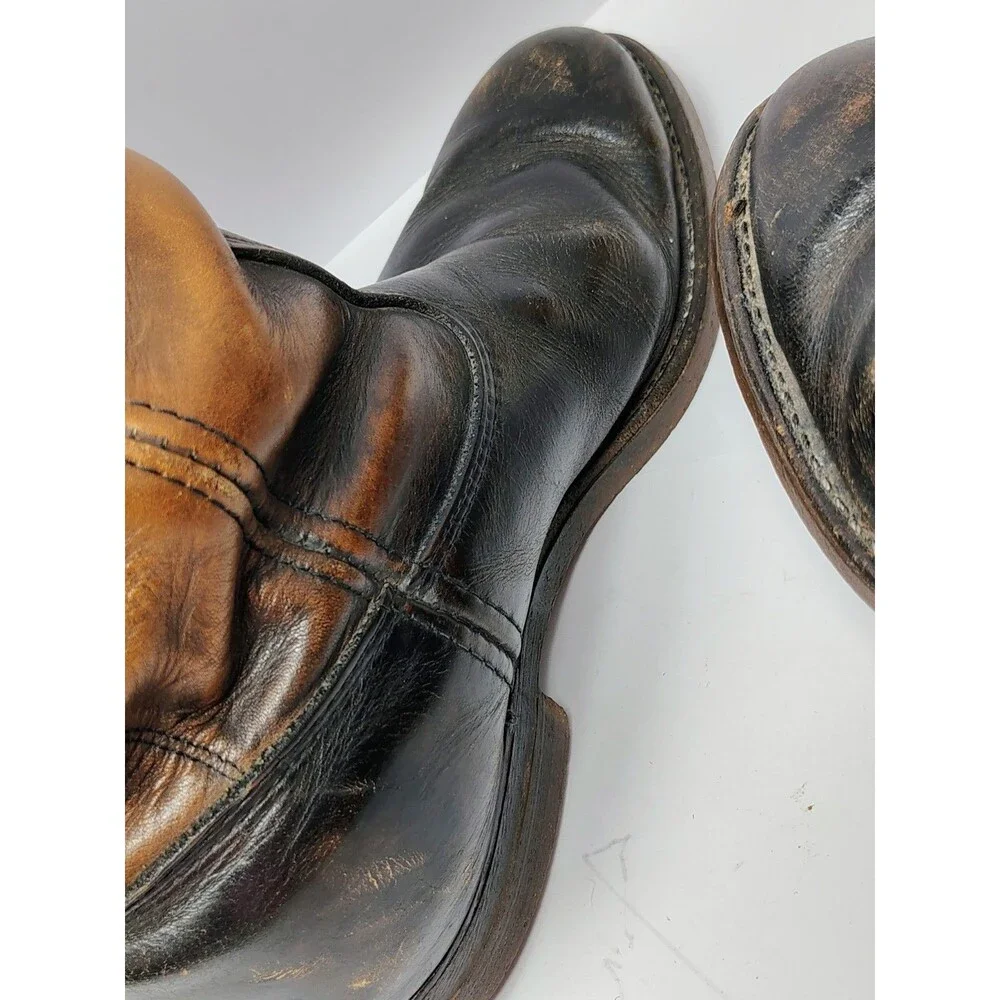 Red Wing Pecos Black Beige Leather Pull On Work Boots Mens Round Toe USA Made 10